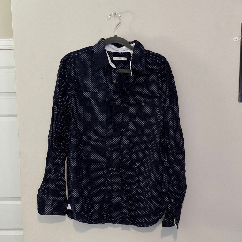 Men's Navy Polka Dot Dress Shirt